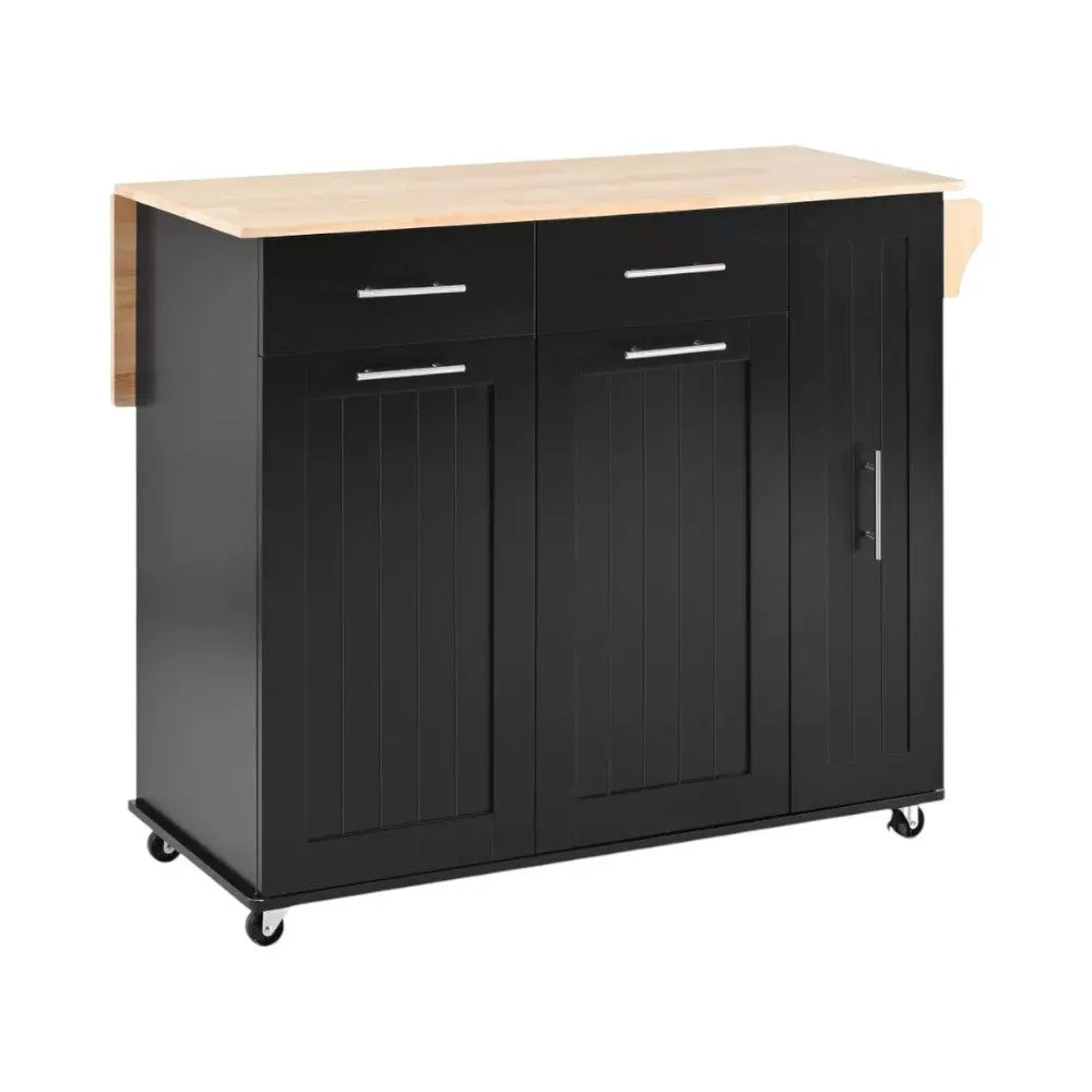 46" Black Wood Barn Door Rolling Kitchen Island With Storage - NOVA HOME FURNITURE