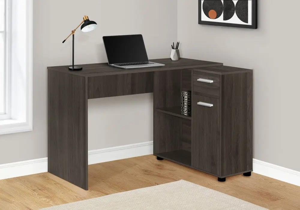 46" Brown Wood L Shape Computer Desk - NOBLE HOME INTERIORS