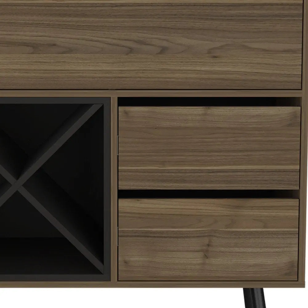 46" Dark Brown and Black Wood Console Bar Cabinet With Single Door And Two Drawers - NOVA HOME FURNITURE