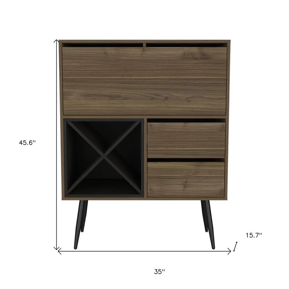 46" Dark Brown and Black Wood Console Bar Cabinet With Single Door And Two Drawers - NOVA HOME FURNITURE