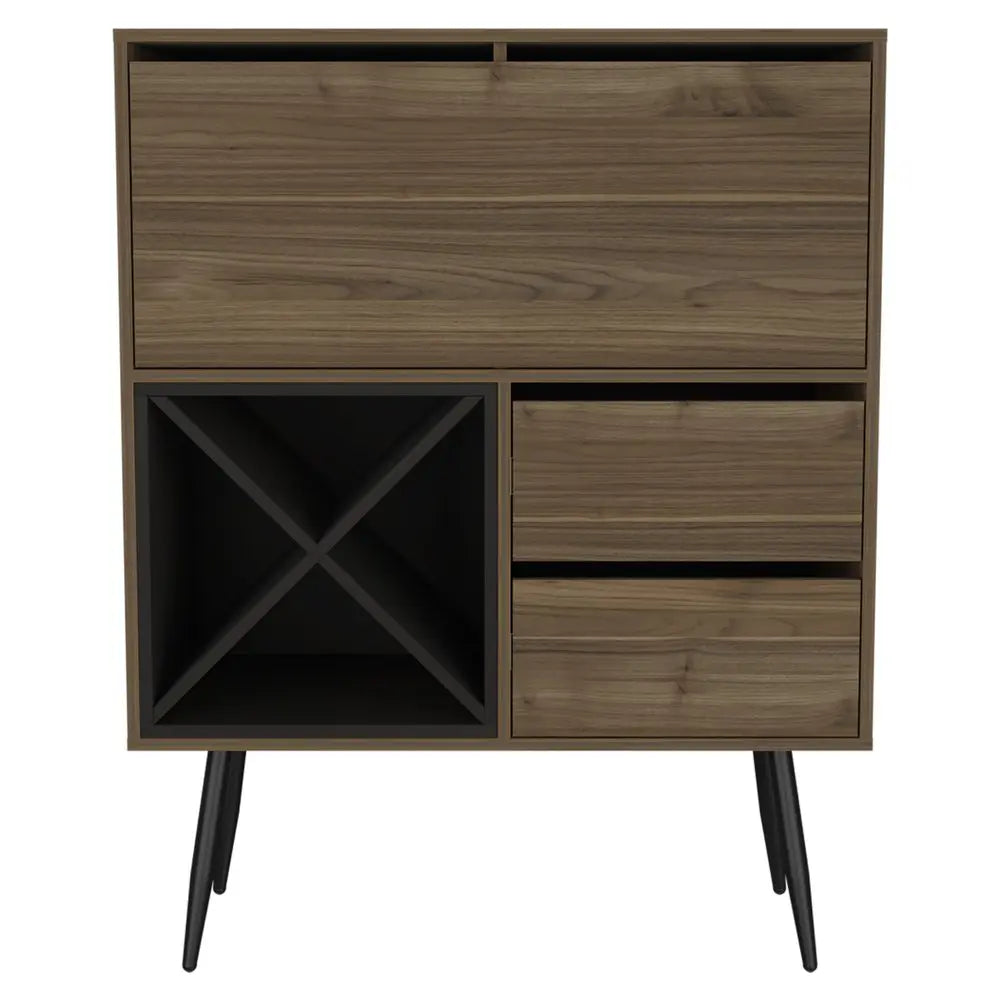 46" Dark Brown and Black Wood Console Bar Cabinet With Single Door And Two Drawers - NOVA HOME FURNITURE
