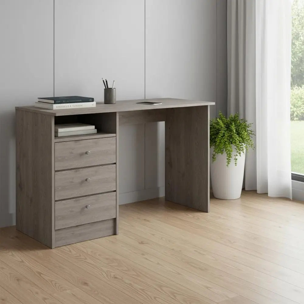 46" Light Gray and Brown Wood Computer Desk With Three Drawers - NOBLE HOME INTERIORS
