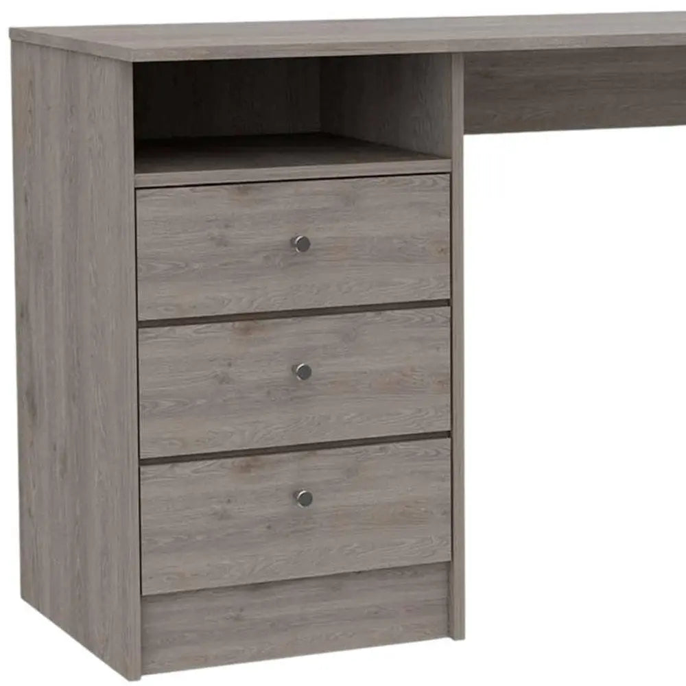 46" Light Gray and Brown Wood Computer Desk With Three Drawers - NOBLE HOME INTERIORS