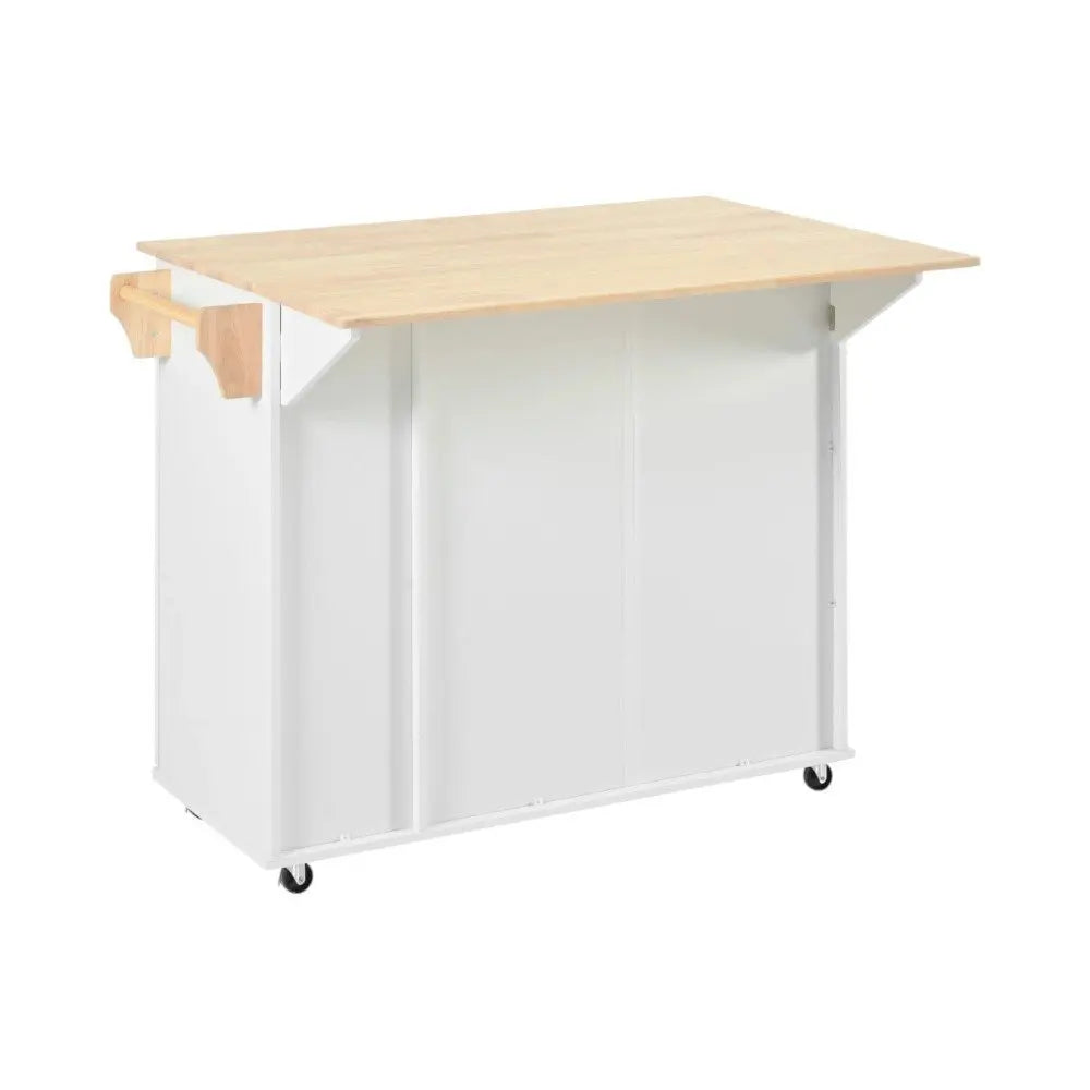 46" White Wood Barn Door Rolling Kitchen Island With Storage - NOVA HOME FURNITURE