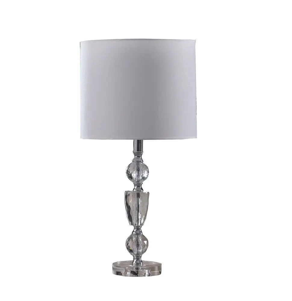 24" Clear And Silver Faux Crystal And Metal Table Lamp With White Drum Shade HomeRoots