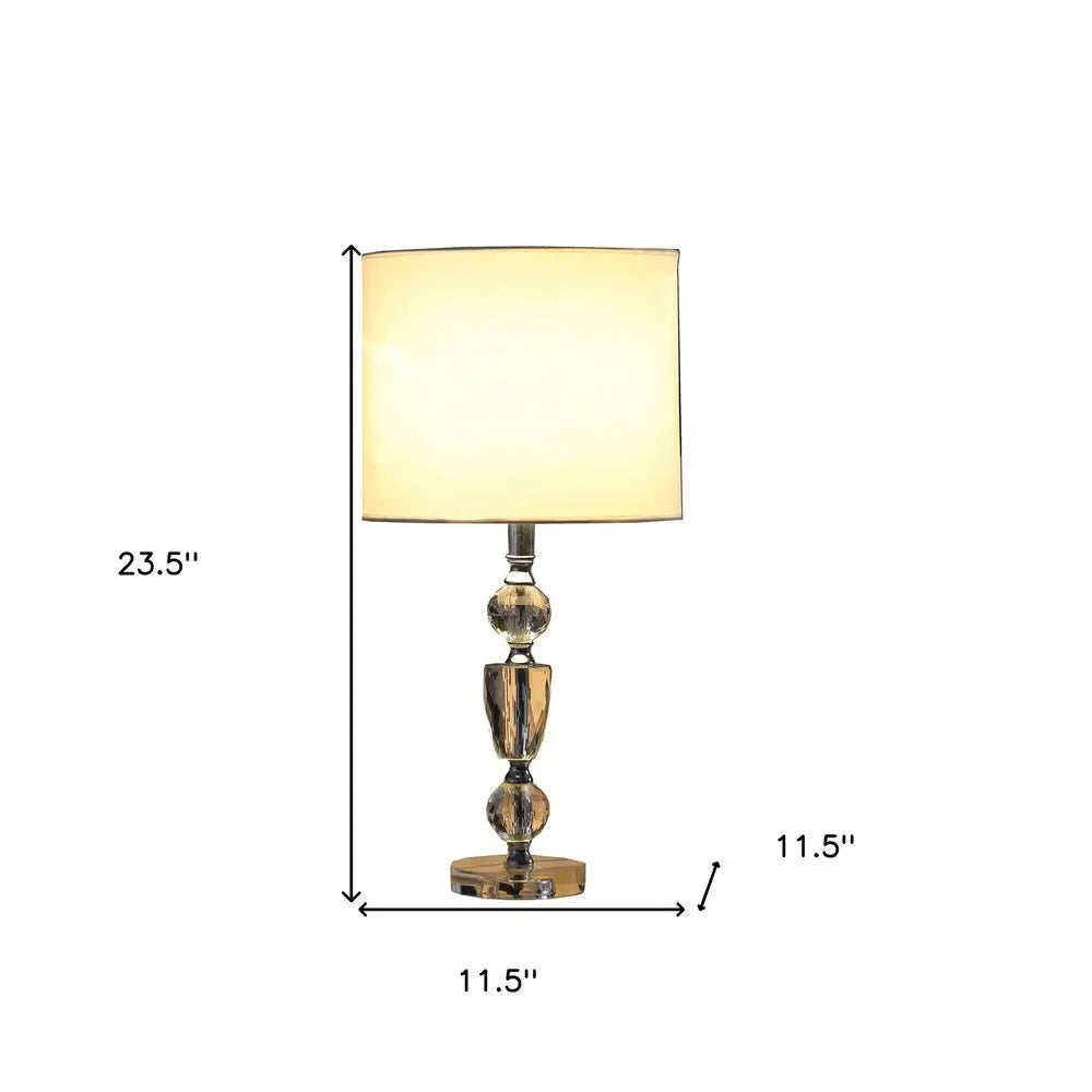 24" Clear And Silver Faux Crystal And Metal Table Lamp With White Drum Shade HomeRoots