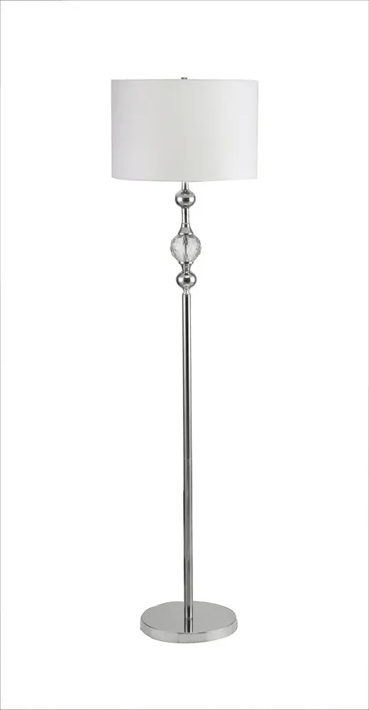 63" Chrome and Crystal Orb Shaped Floor Lamp With White Drum Shade HomeRoots