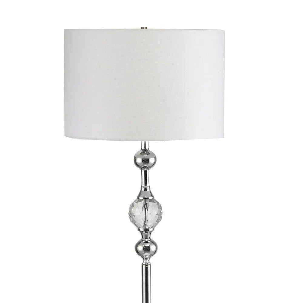 63" Chrome and Crystal Orb Shaped Floor Lamp With White Drum Shade HomeRoots