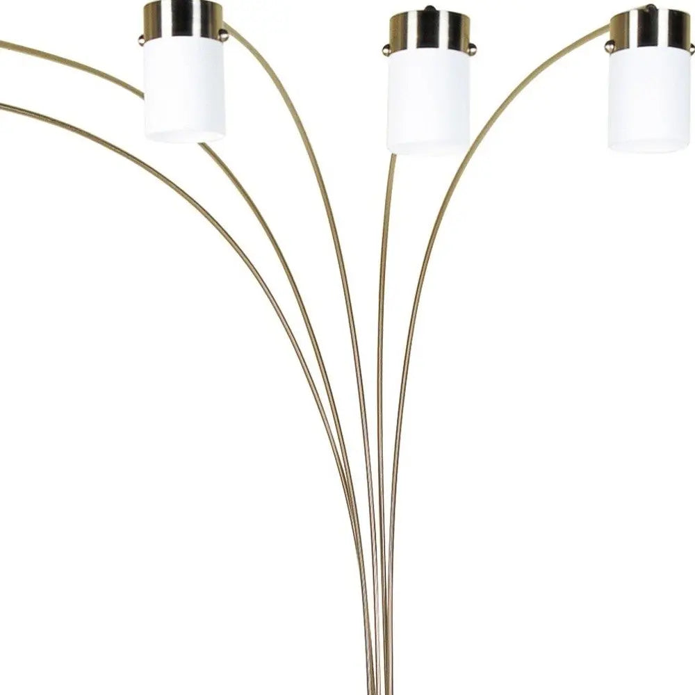 84" Gold And White Five Light Arched Floor Lamp With White Acrylic Drum Shade HomeRoots
