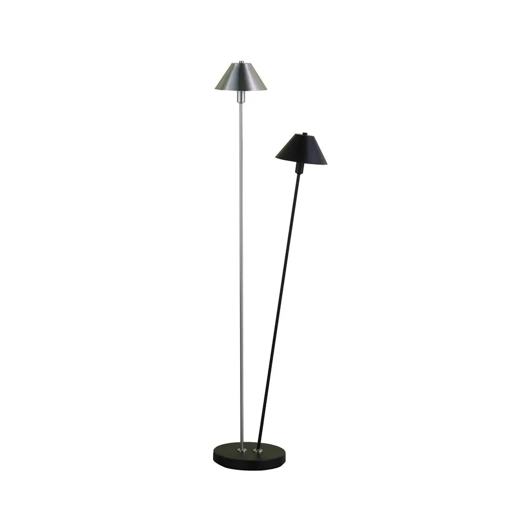 48" Black And Silver Two Light LED Novelty Floor Lamp With Black And Silver Metal Empire Shade HomeRoots