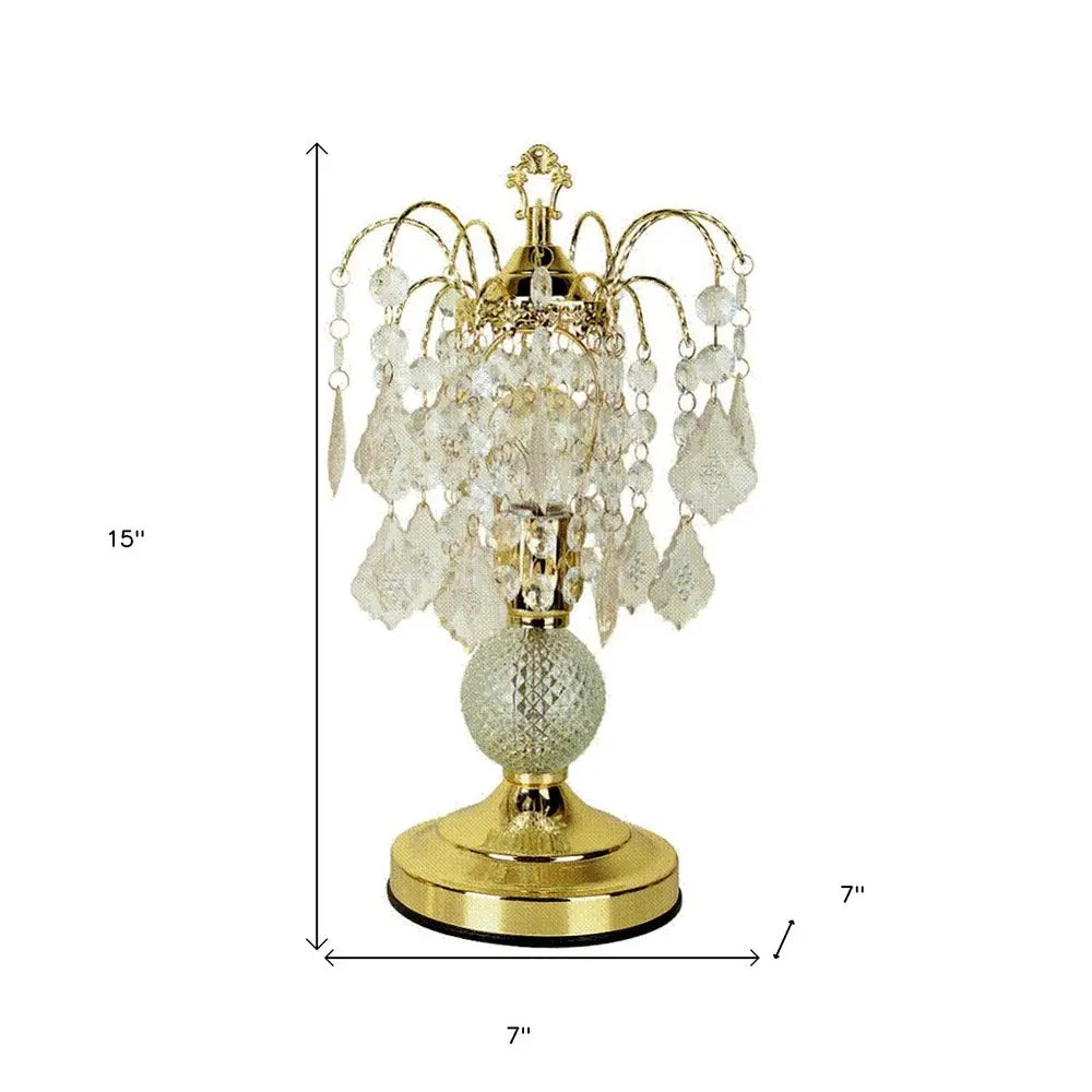 15" Gold And Faux Crystals Chandelier Style Table Lamp HomeRoots