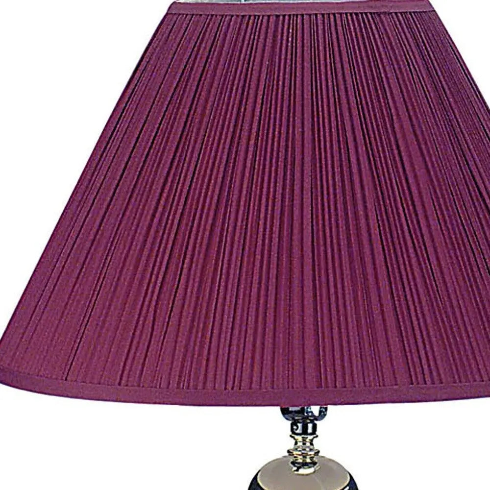 27" Silver Ceramic Bedside Table Lamp With Magenta Empire Shade HomeRoots