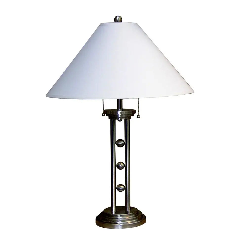 27" Silver Metal Two Light Table Lamp With White Classic Empire Shade HomeRoots