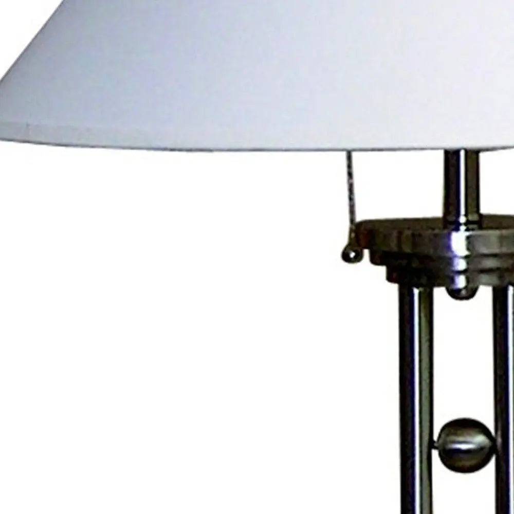 27" Silver Metal Two Light Table Lamp With White Classic Empire Shade HomeRoots