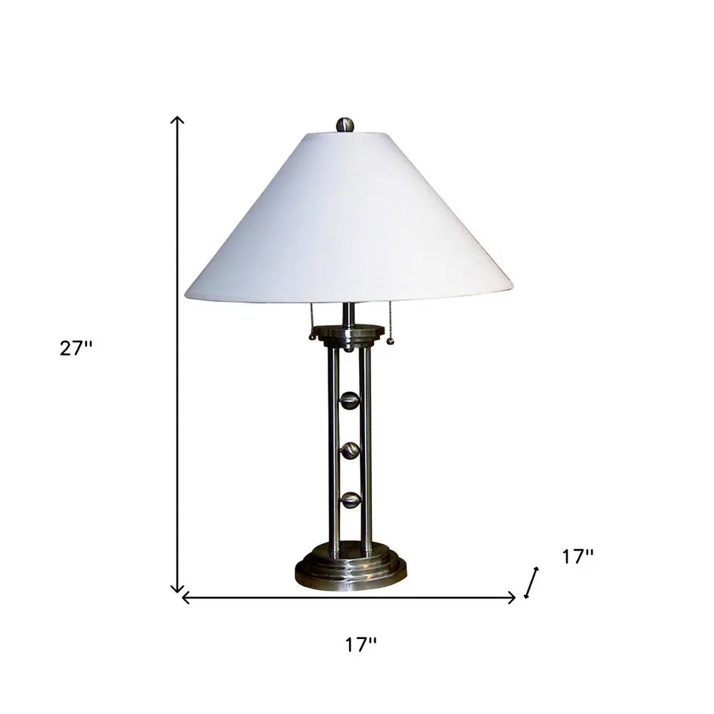 27" Silver Metal Two Light Table Lamp With White Classic Empire Shade HomeRoots