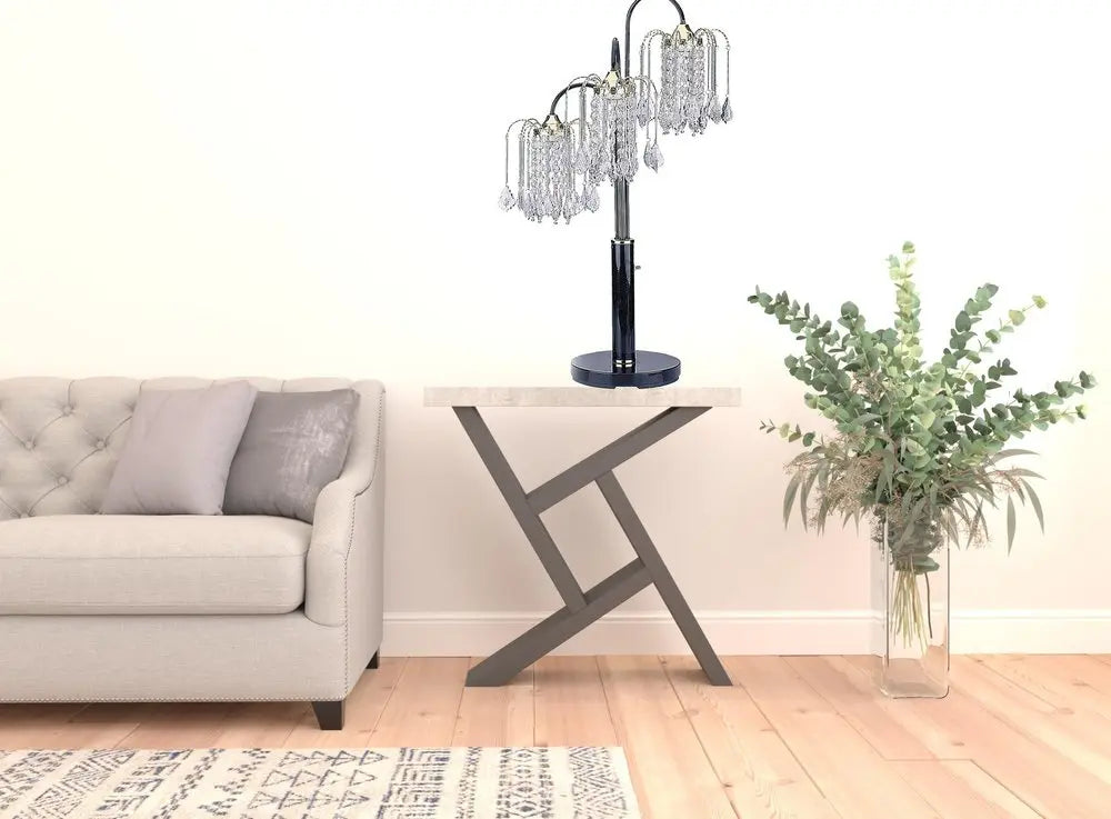 34" Black Metal Three Light Chandelier Table Lamp HomeRoots