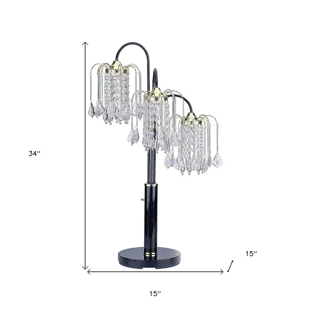 34" Black Metal Three Light Chandelier Table Lamp HomeRoots