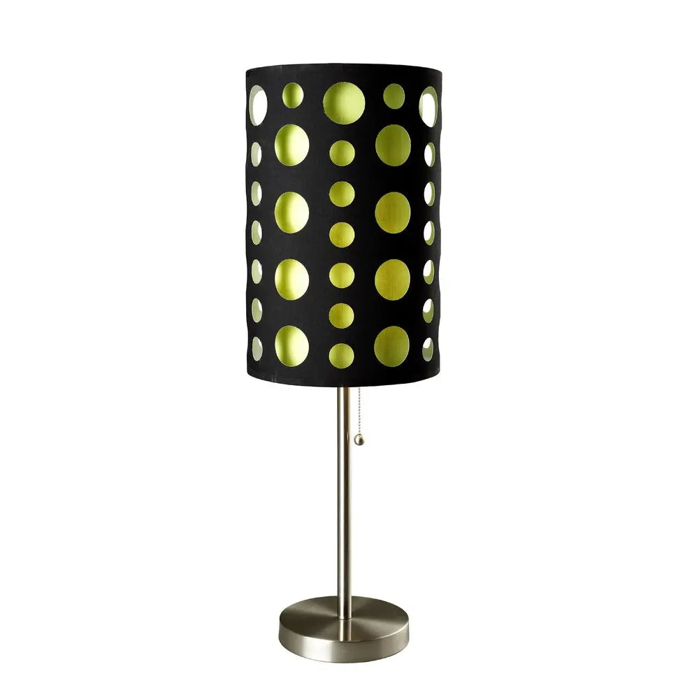 33" Silver Metal Mod Table Lamp With Black And Green Drum Shade HomeRoots