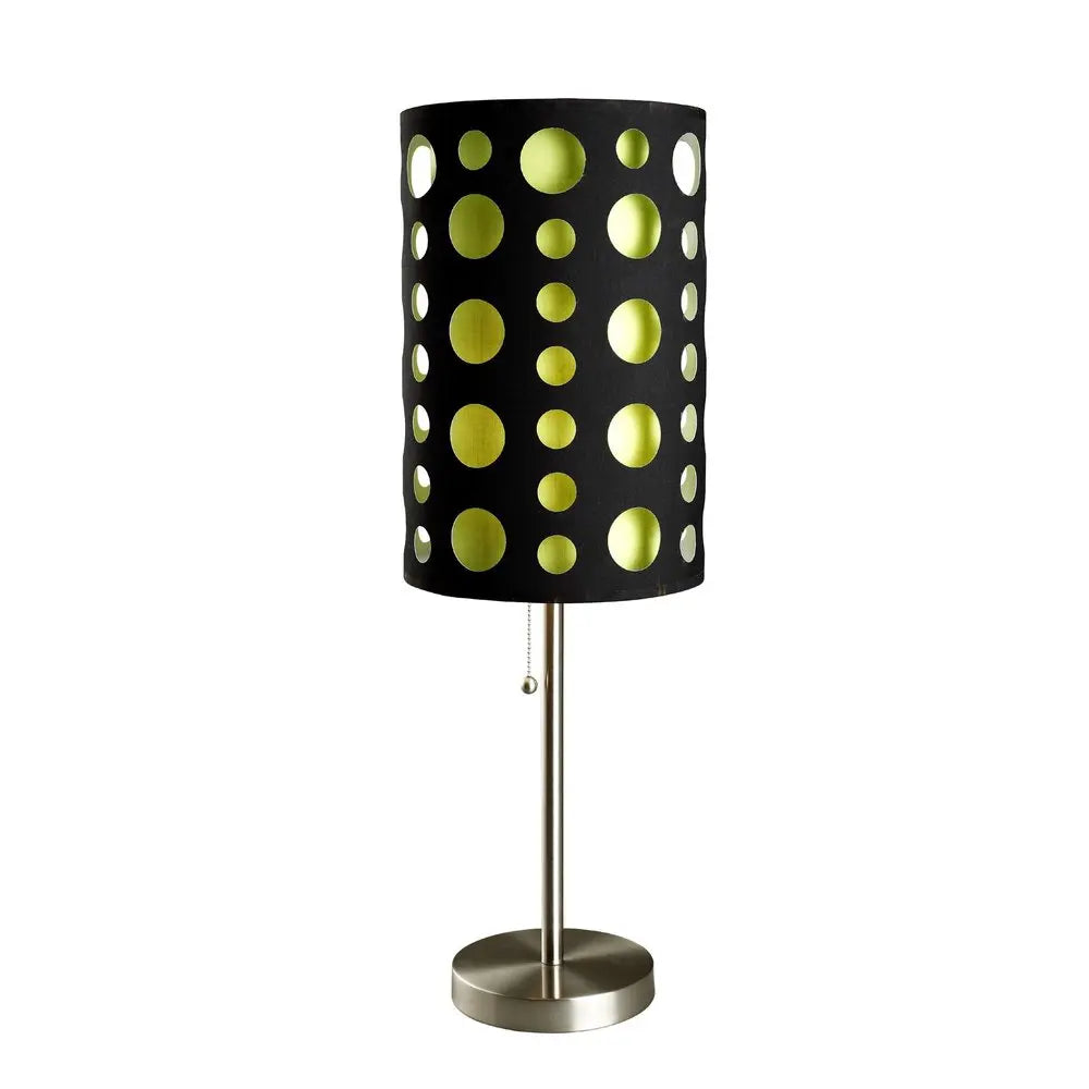 33" Silver Metal Mod Table Lamp With Black And Green Drum Shade HomeRoots