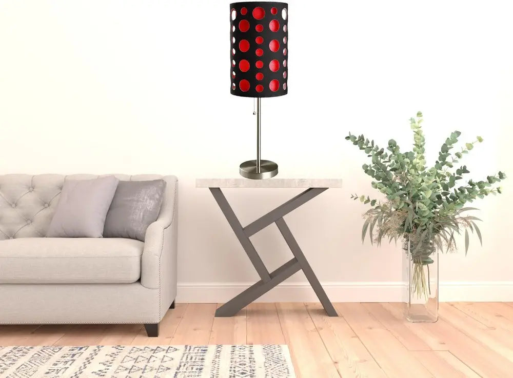 33" Steel Mod Table Lamp With Black And Red Drum Shade HomeRoots