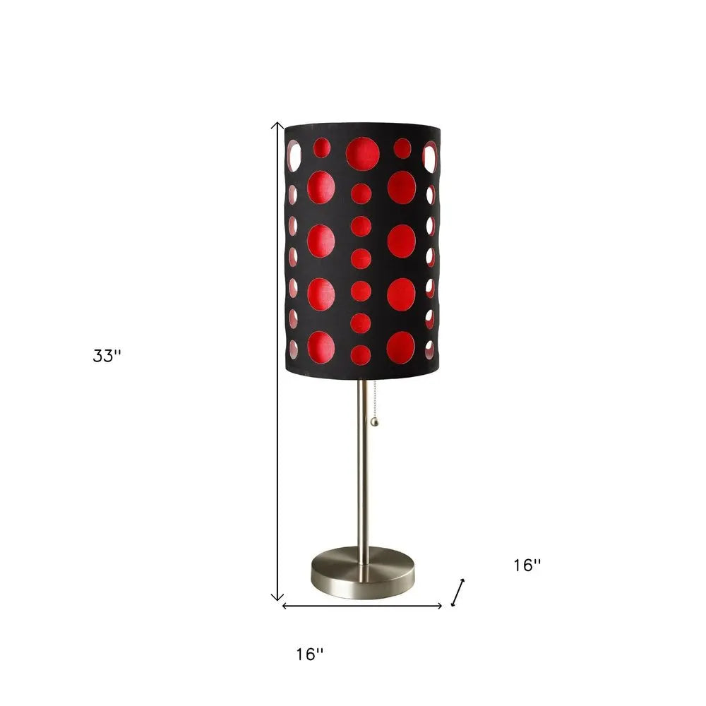 33" Steel Mod Table Lamp With Black And Red Drum Shade HomeRoots