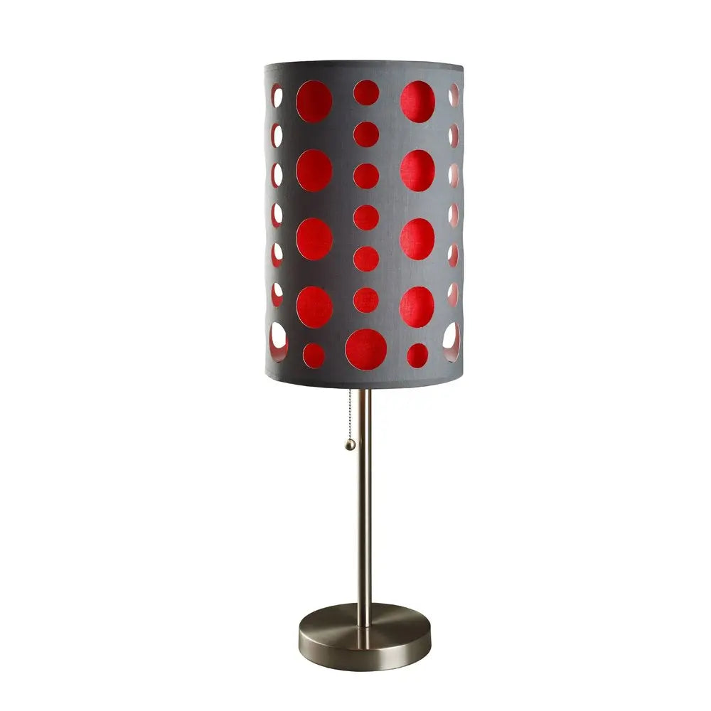 33" Gray and Red Mod Dot Novelty Table Lamp HomeRoots