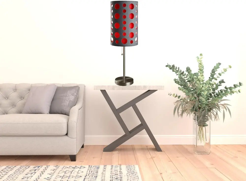 33" Gray and Red Mod Dot Novelty Table Lamp HomeRoots