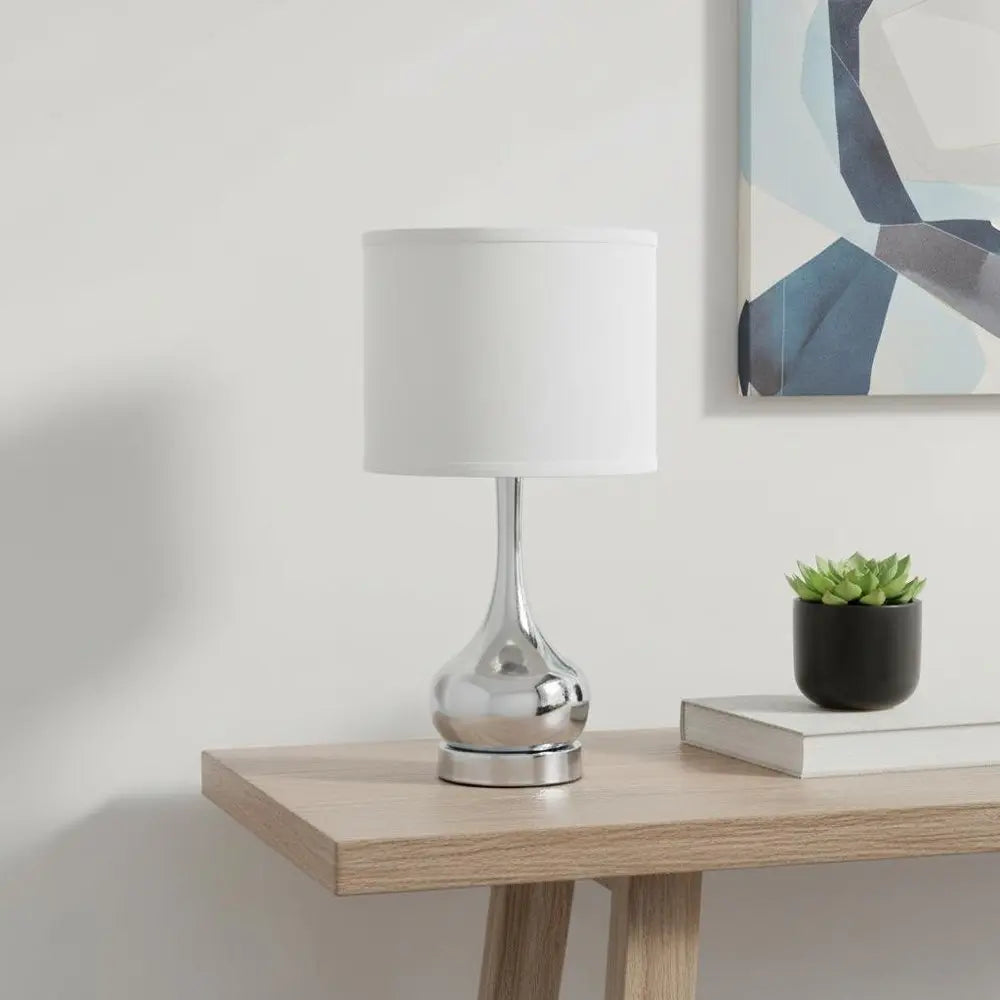 19" Silver Bedside Table Lamp With White Drum Shade HomeRoots