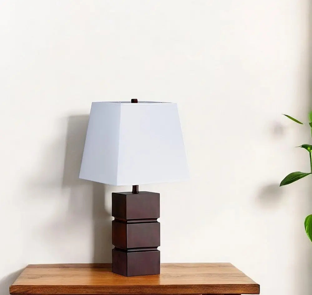 27" Brown Bedside Table Lamp With White Shade HomeRoots