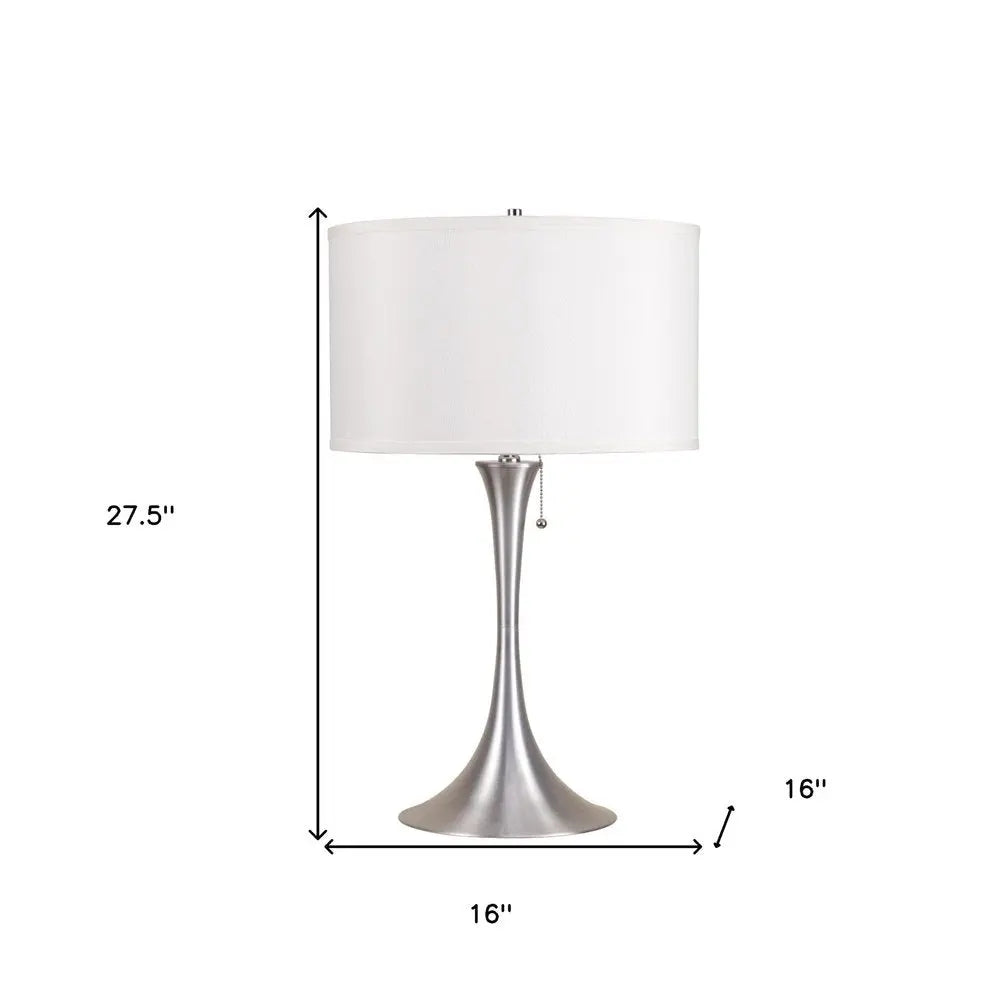 28" Silver Metal Bedside Table Lamp With White Shade HomeRoots