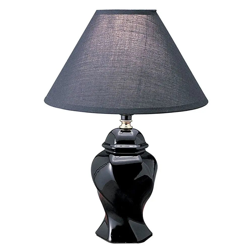 13" Black Ceramic Bedside Table Lamp With Black Shade HomeRoots