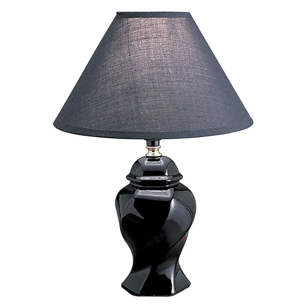 13" Black Ceramic Bedside Table Lamp With Black Shade HomeRoots