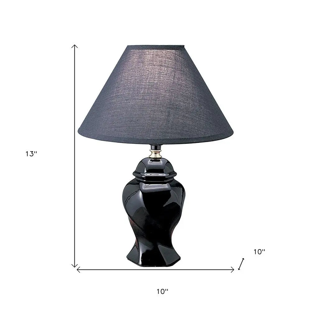 13" Black Ceramic Bedside Table Lamp With Black Shade HomeRoots