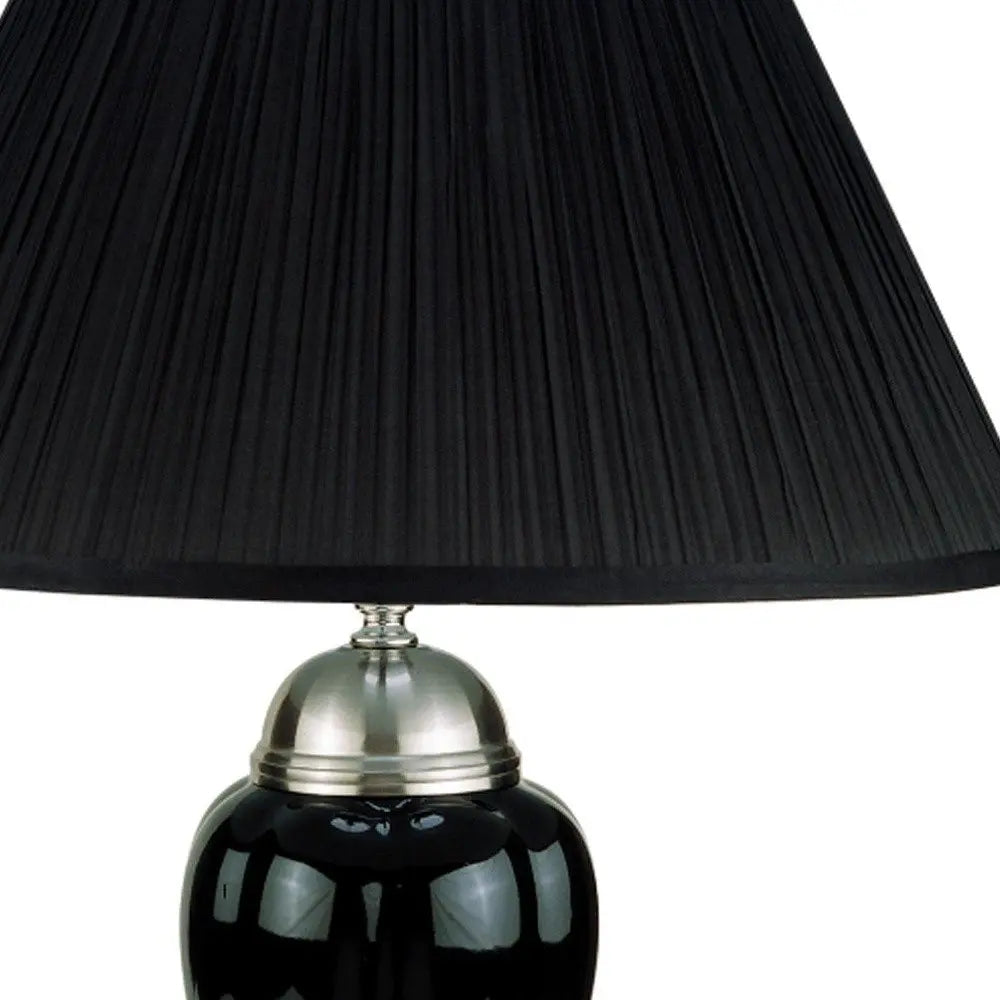 27" Black and Silver Ceramic Urn Table Lamp With Black Empire Shade HomeRoots