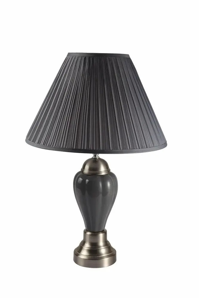 27" Gray and Silver Metal Urn Table Lamp With Gray Empire Shade HomeRoots