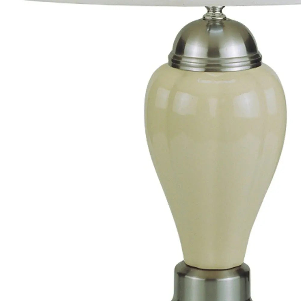 27" Gray and Silver Metal Urn Table Lamp With Gray Empire Shade HomeRoots