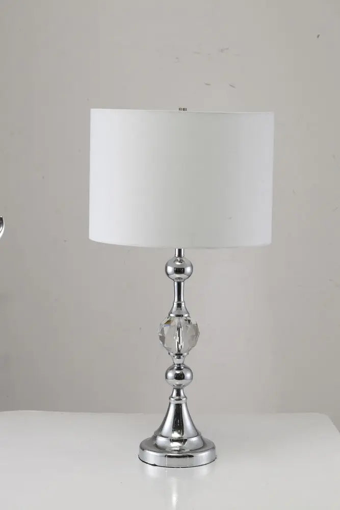 30" Silver Metal Bedside Table Lamp With White Classic Drum Shade HomeRoots