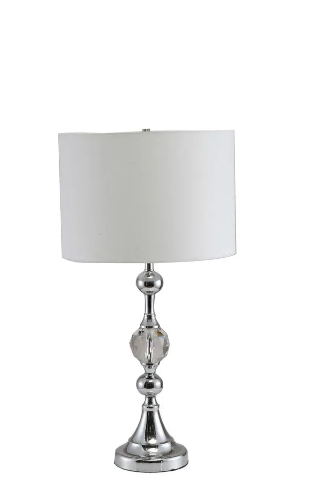 30" Silver Metal Bedside Table Lamp With White Classic Drum Shade HomeRoots