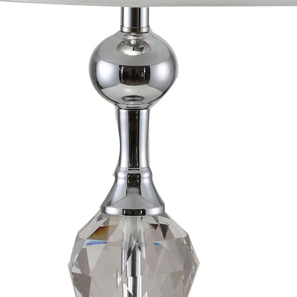 30" Silver Metal Bedside Table Lamp With White Classic Drum Shade HomeRoots