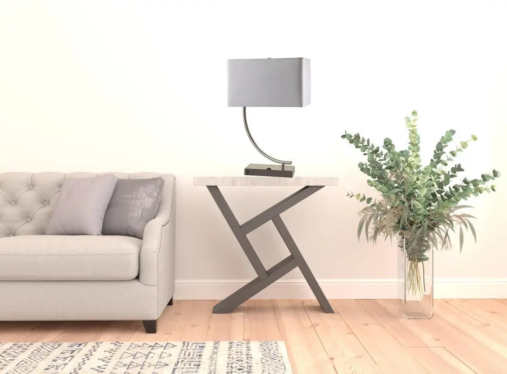 23" Silver Curved Table Lamp With White Rectangle Shade HomeRoots