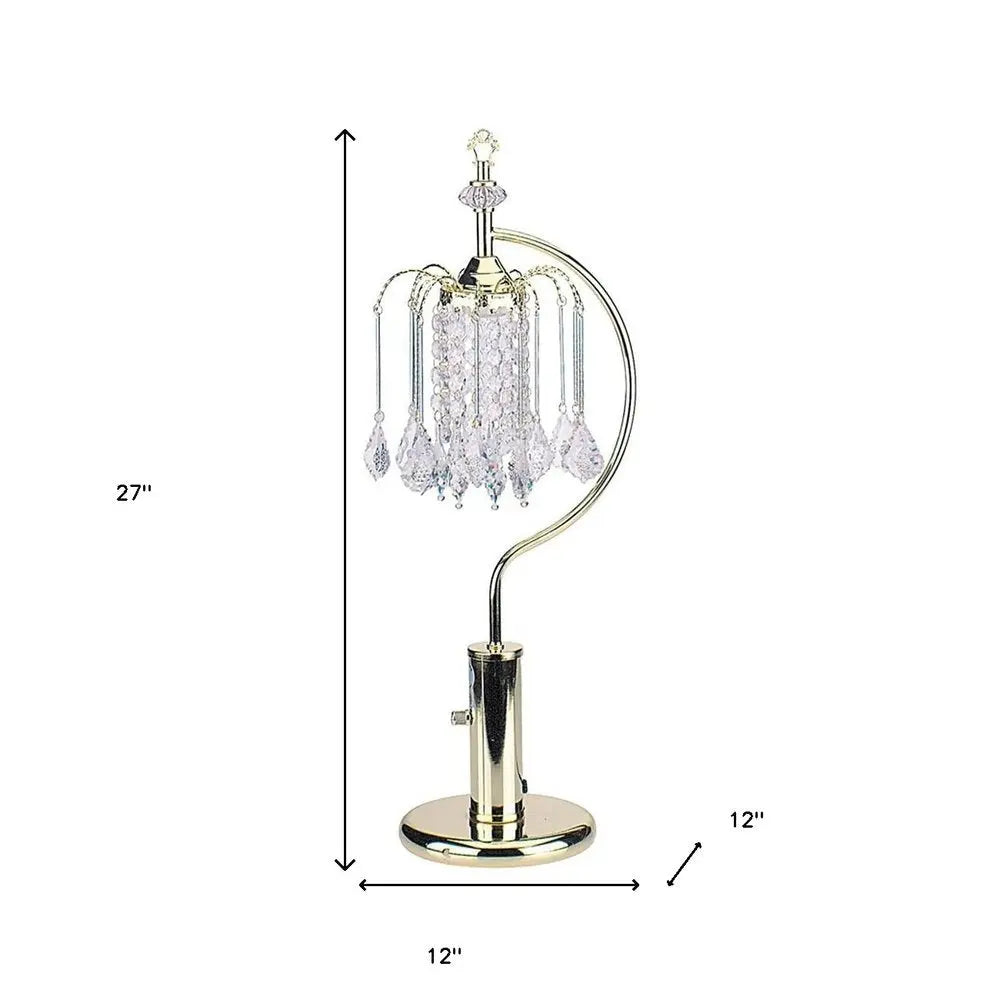 27" Gold Metal Chandelier Faux Crystal Table Lamp HomeRoots