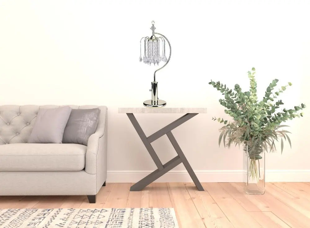 27" Gold Metal Chandelier Faux Crystal Table Lamp HomeRoots