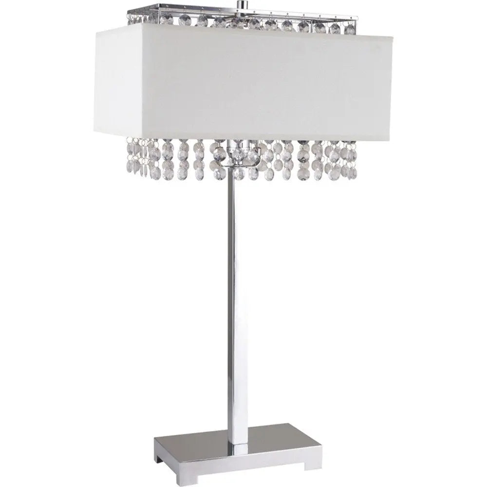 28" Silver Table Lamp With Faux Crystals and White Rectangle Shade HomeRoots