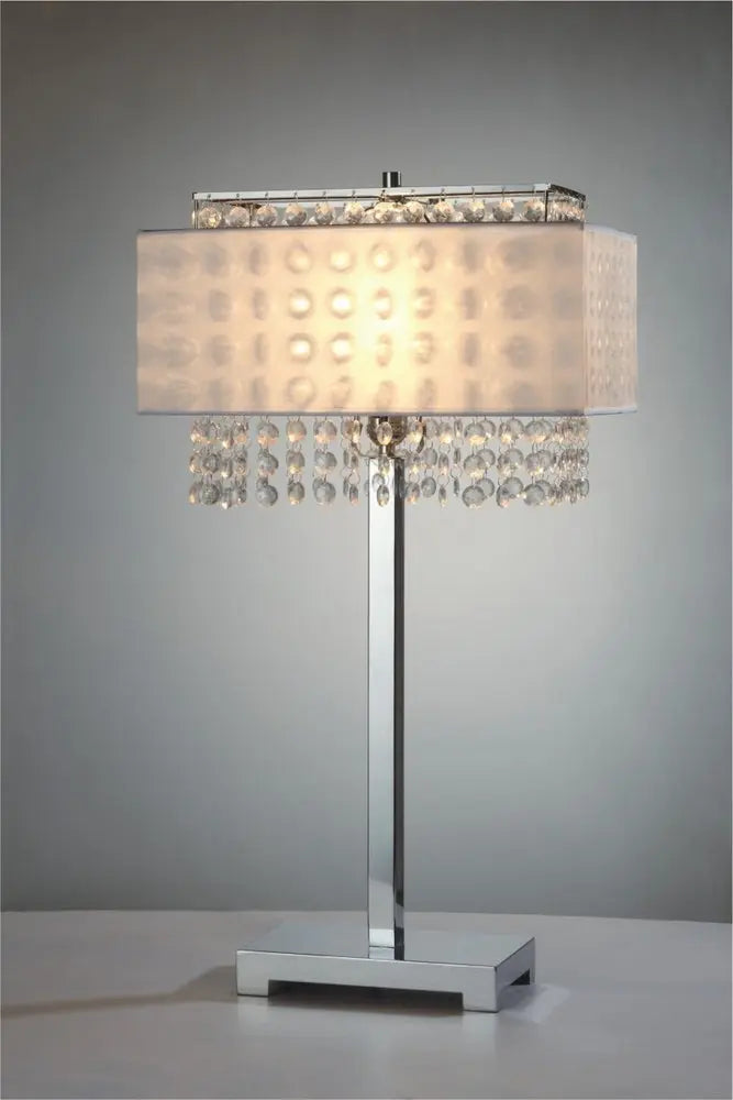 28" Silver Table Lamp With Faux Crystals and White Rectangle Shade HomeRoots
