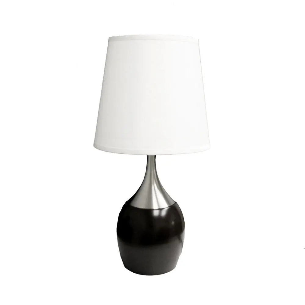 25" Black and Silver Gourd Table Lamp With White Tapered Drum Shade HomeRoots