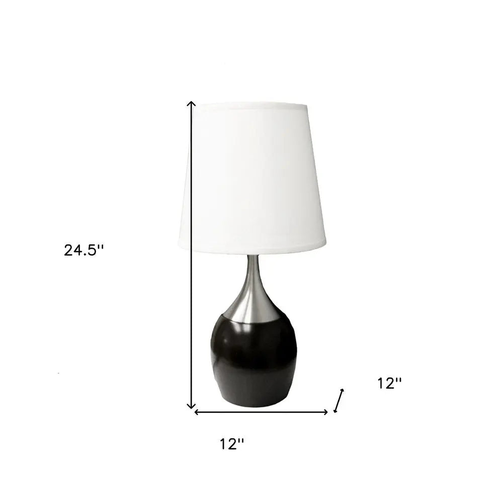 25" Black and Silver Gourd Table Lamp With White Tapered Drum Shade HomeRoots