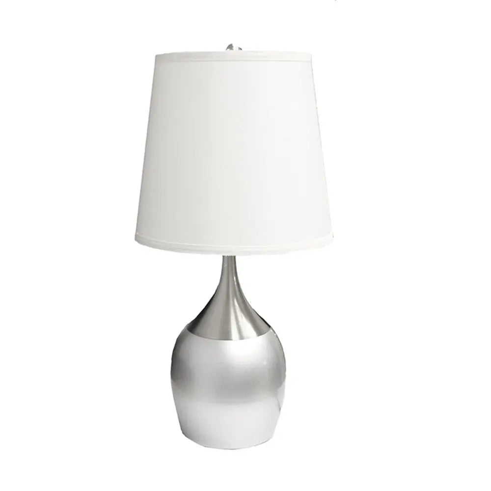 25" Silver Metal Gourd Table Lamp With White Tapered Drum Shade HomeRoots