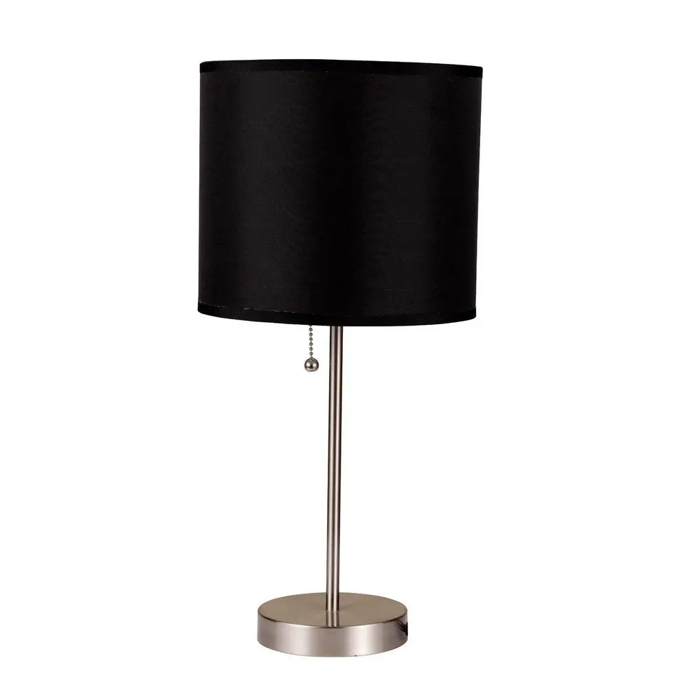 16" Silver Metal Candlestick Table Lamp With Black Classic Drum Shade HomeRoots