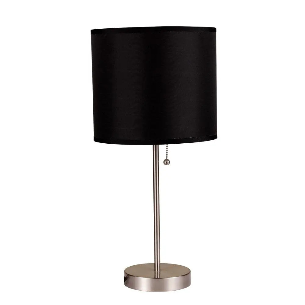 16" Silver Metal Candlestick Table Lamp With Black Classic Drum Shade HomeRoots