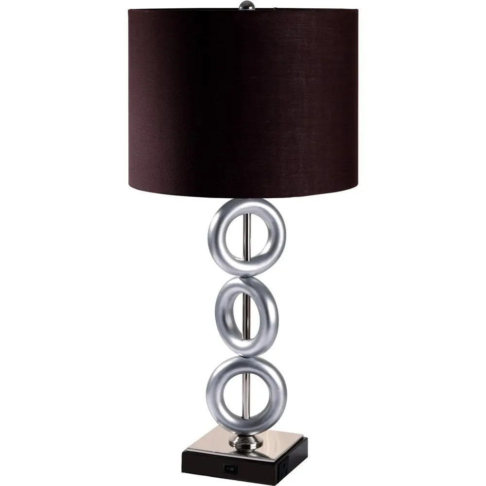 29" Silver Ceramic Geometric Table Lamp With Brown Classic Drum Shade HomeRoots